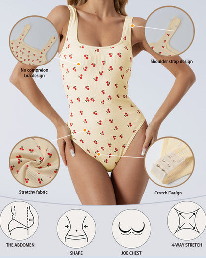 Stretch Vest Tummy Control Bodysuit for Women with Printing
