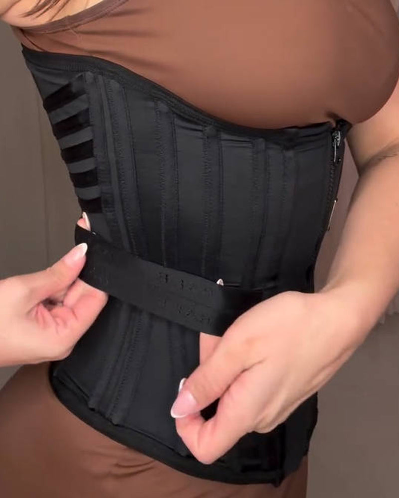 Fajas Colombianas Zipper And Hook Boned Corset Waist Trainer With Side Elastic Band