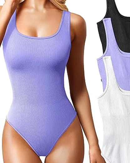 Women's Shapewear Bodysuits Sexy Ribbed Sleeveless Square Neck Tank Tops