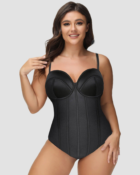 Shapshe® Women's Corset Thong Tummy Control Butt Lift Bodysuit Shapewear With Wired-Cup Bra