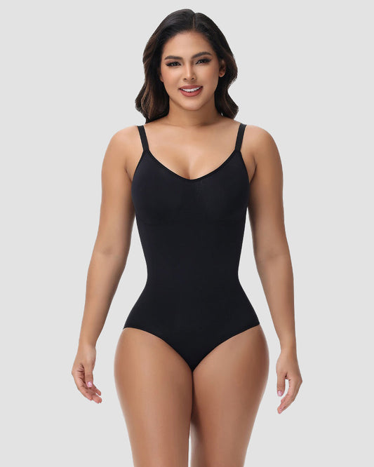 Shapshe® Seamless Knit Tummy Control Bodysuit Spaghetti Strap Stretch Briefs Body Shaper