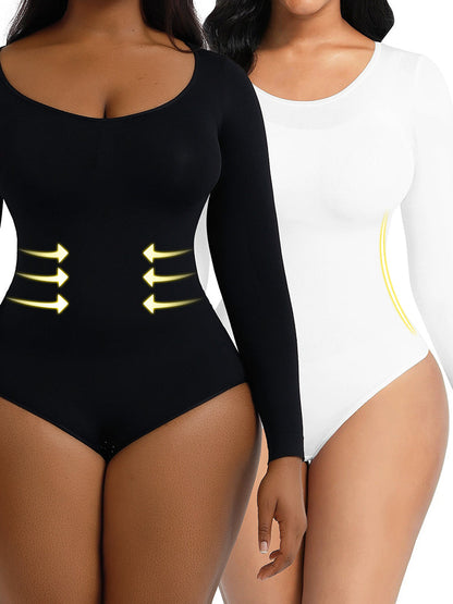 Women Crew Neck Long Sleeve Slimming T-shirt Bodysuit