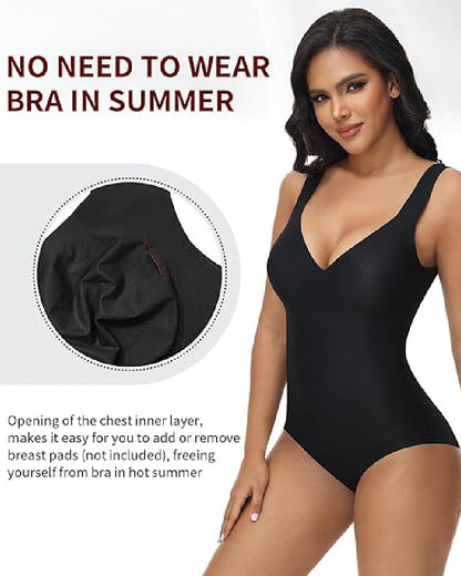 Shapshe® Women's Tummy Control Seamless Ice Silk Summer Bodysuit Compression V Neck Body Shaper