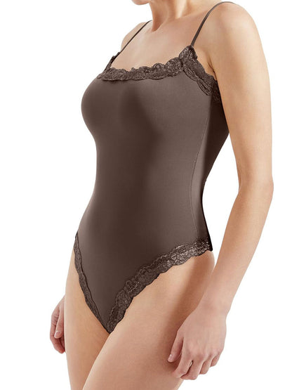 Women's Sexy Spaghetti Strap Sleeveless Buttery Soft Lace Trim Top Bodysuit
