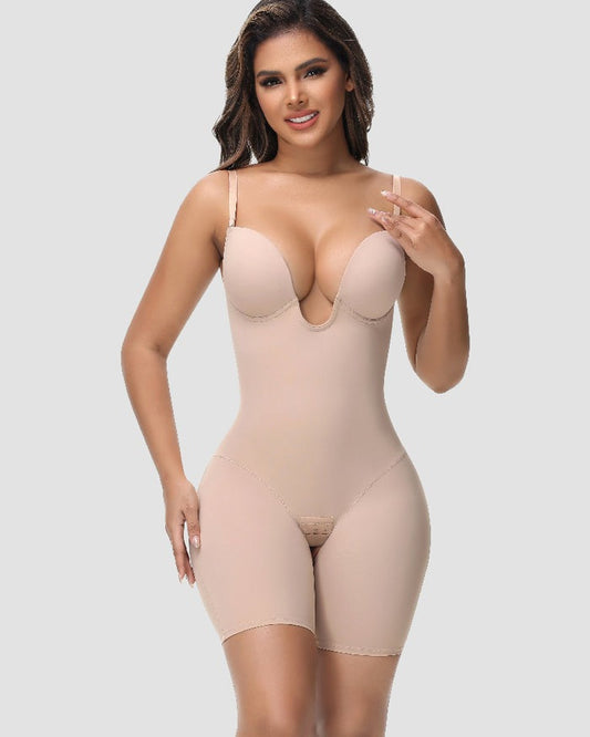 Shapshe® Women's U Plunge Strapless Tummy Control Bodysuit Low Back Built In Bra Shapewear