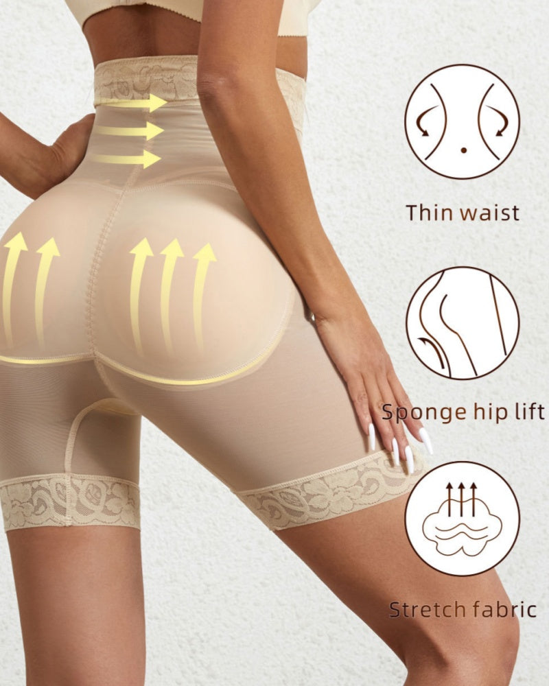 High Waist Hook And Eye Tummy Control Shaping Shorts With Concealed Zipper