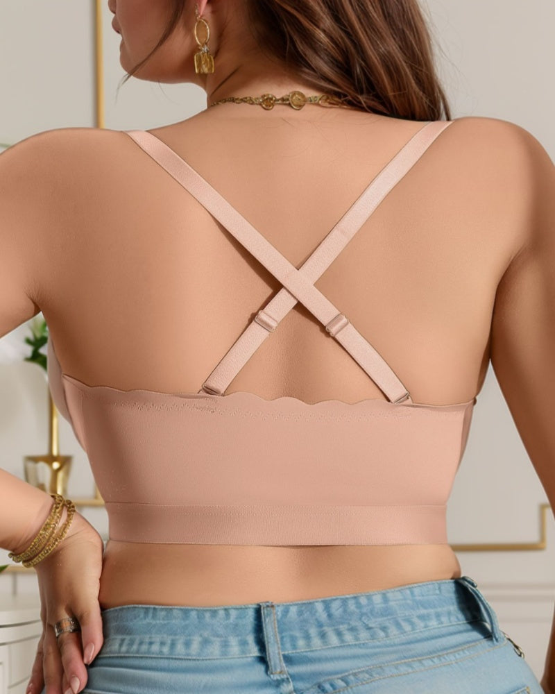 Seamless Front Closure Large Size Bra With Cross Over Straps