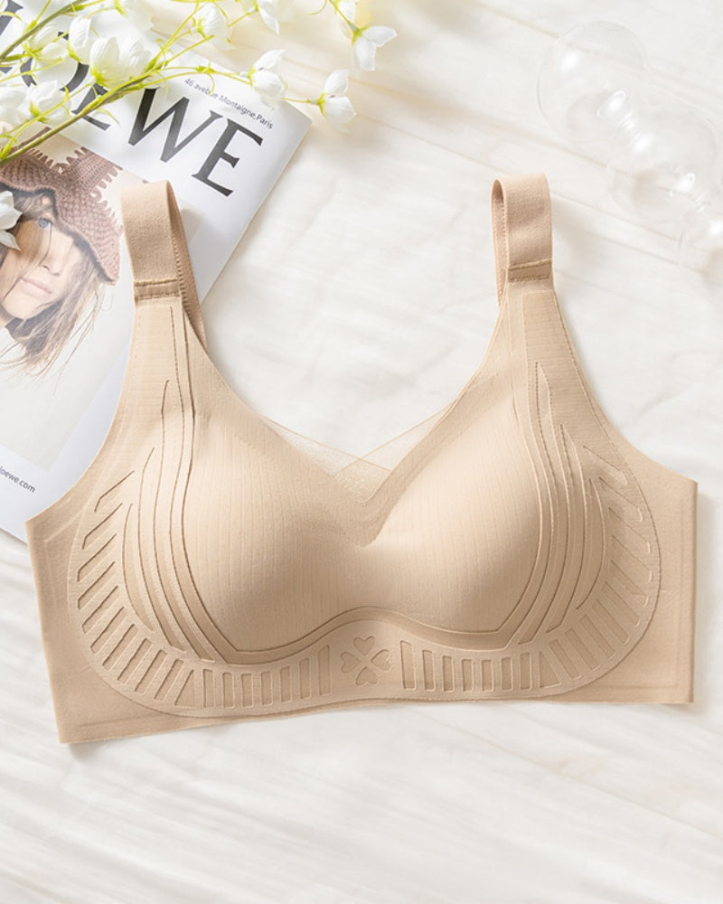 Women's Seamless Mesh Patchwork Anti Exposure Bra With Wide Strap