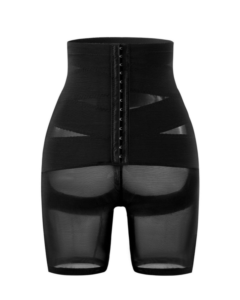 High Waist Stretchy Mesh Shaping Shorts with Adjustable Buckle