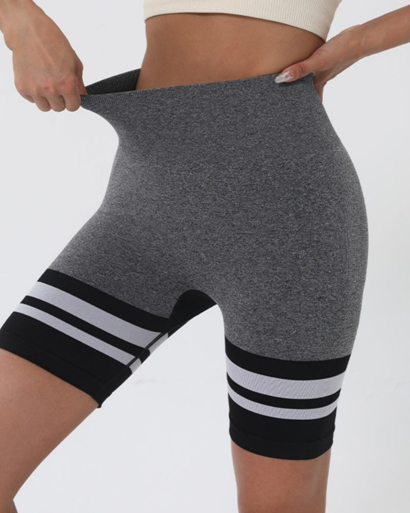 Hip Lifting Striped Yoga Shorts High Waist Skinny for Women