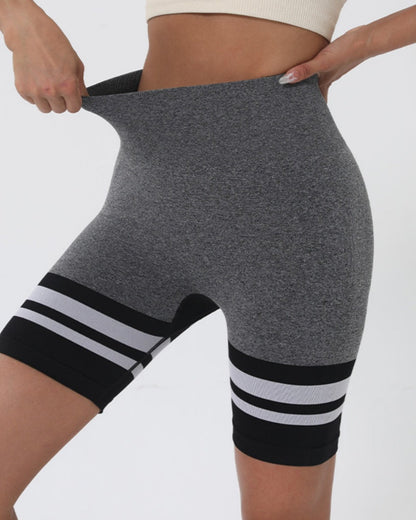 Hip Lifting Striped Yoga Shorts High Waist Skinny for Women