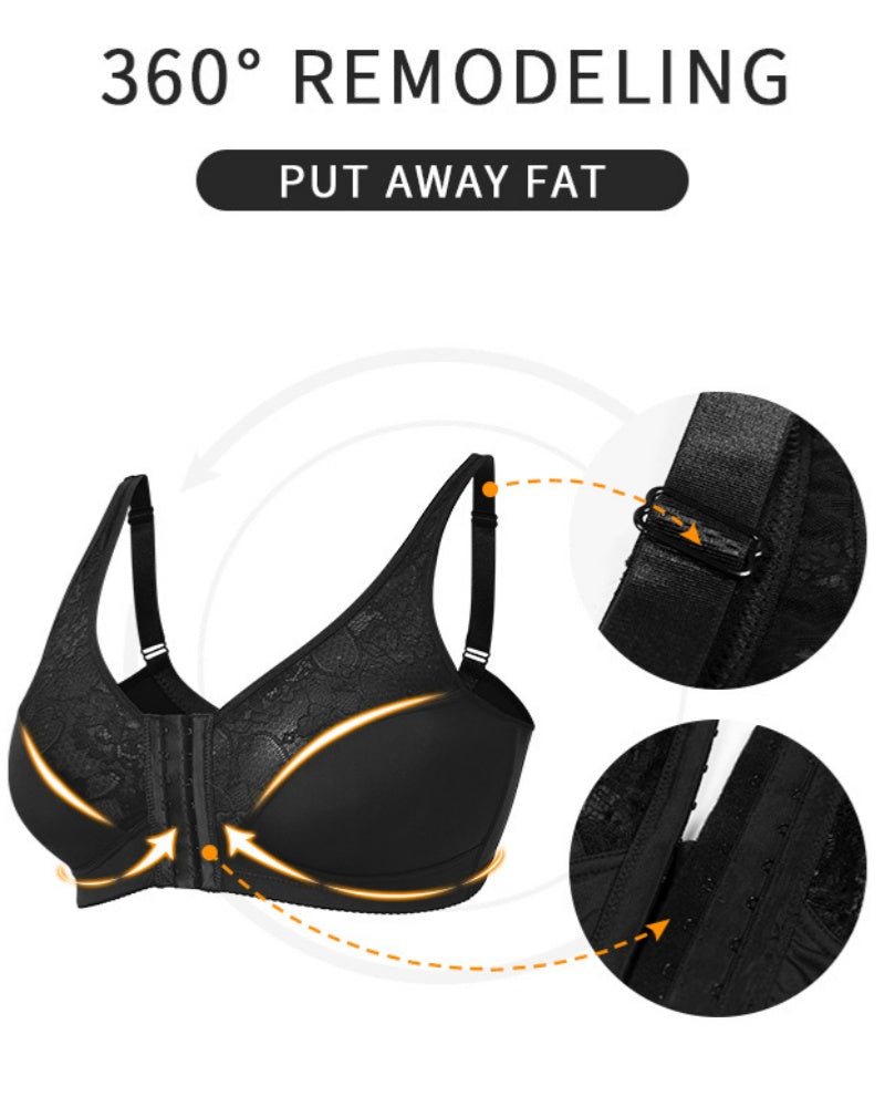Women's Plus Size Thin Lace Push Up Shaping Bra with Front Closure