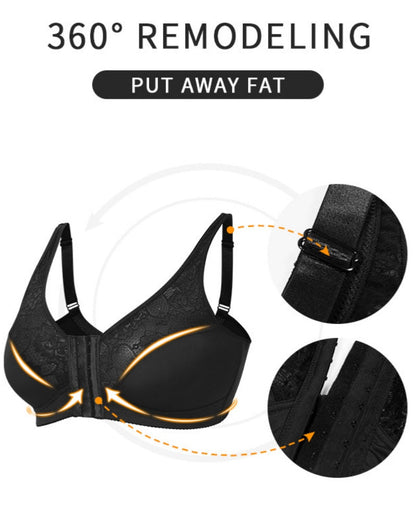 Women's Plus Size Thin Lace Push Up Shaping Bra with Front Closure
