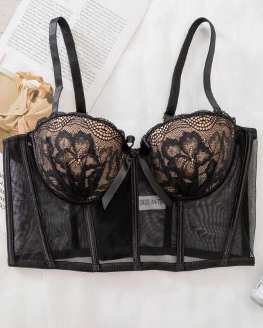 Women's Sexy Lace Underwire Bra with Mesh Panels