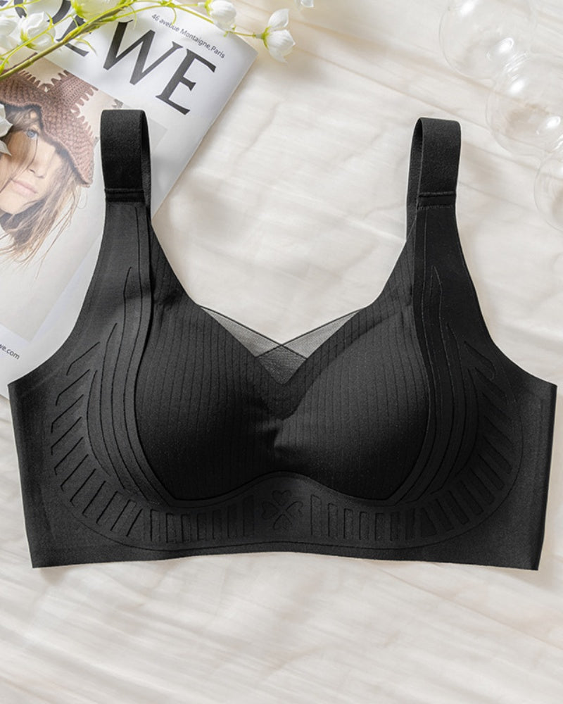Women's Seamless Mesh Patchwork Anti Exposure Bra With Wide Strap