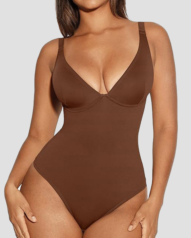 Compression Deep V Tummy Control Seamless Shapewear Bodysuit