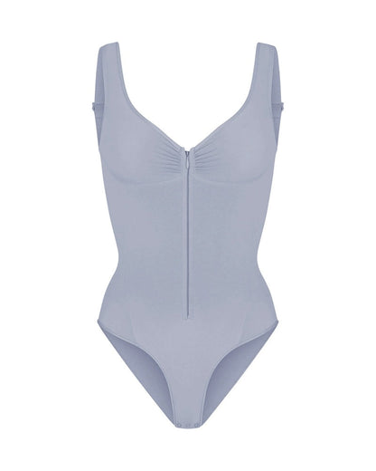 Deep V Seamless Backless Triangle Shapewear Bodysuit with Front Zipper