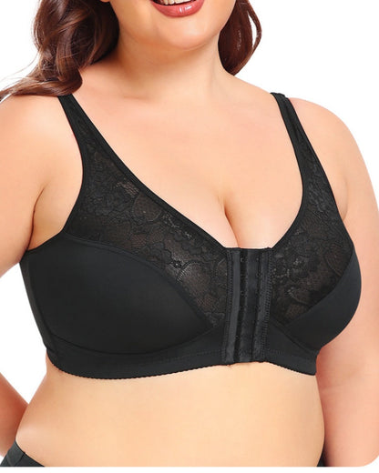 Women's Plus Size Thin Lace Push Up Shaping Bra with Front Closure