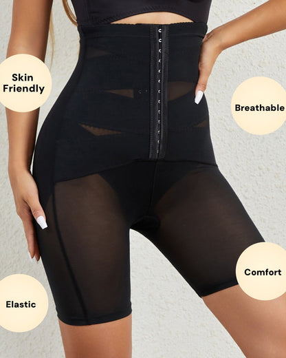 High Waist Stretchy Mesh Shaping Shorts with Adjustable Buckle
