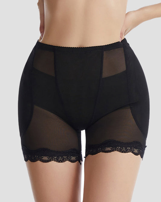 High Waisted Butt Lifting Mesh Shaping Shorts With Sponge Pad