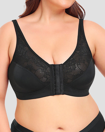 Women's Plus Size Thin Lace Push Up Shaping Bra with Front Closure