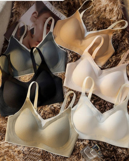 Fixed Cup Soft Support Gathered Anti Sagging Wire Free Bra