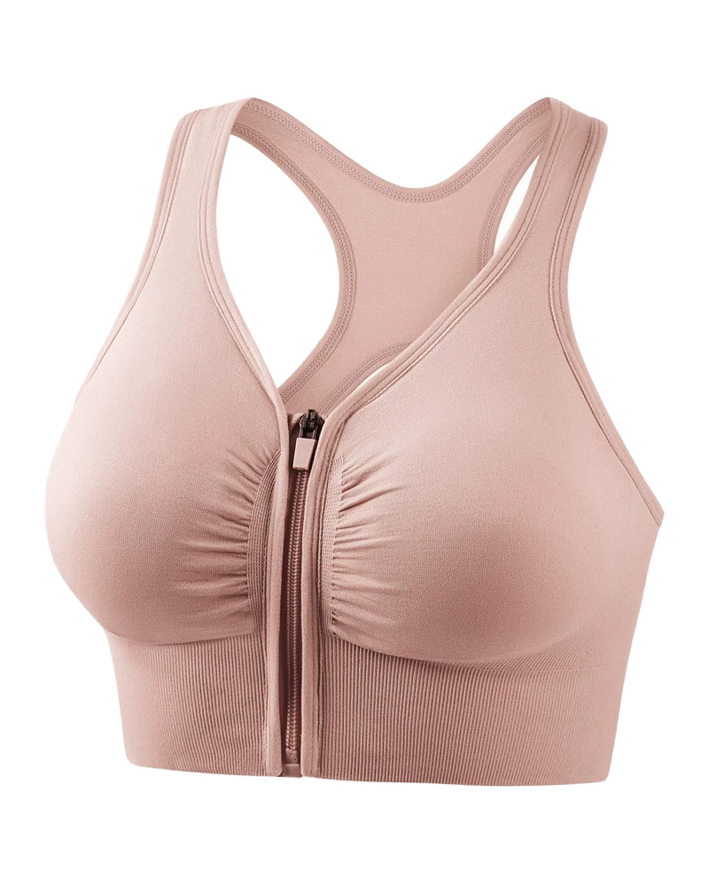 Women's Shockproof Push up Bra Hollow Back with Front Zipper