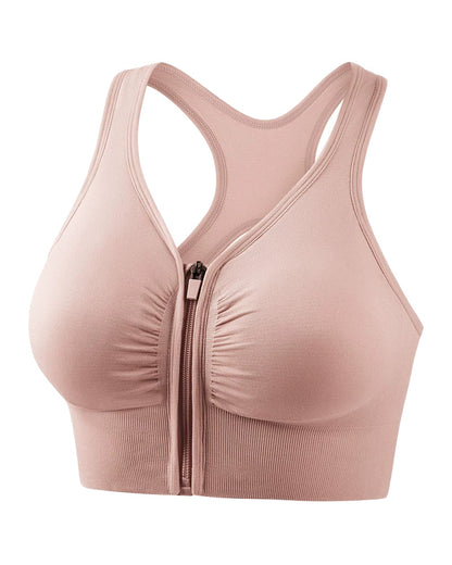 Women's Shockproof Push up Bra Hollow Back with Front Zipper