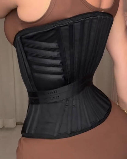Fajas Colombianas Zipper And Hook Boned Corset Waist Trainer With Side Elastic Band