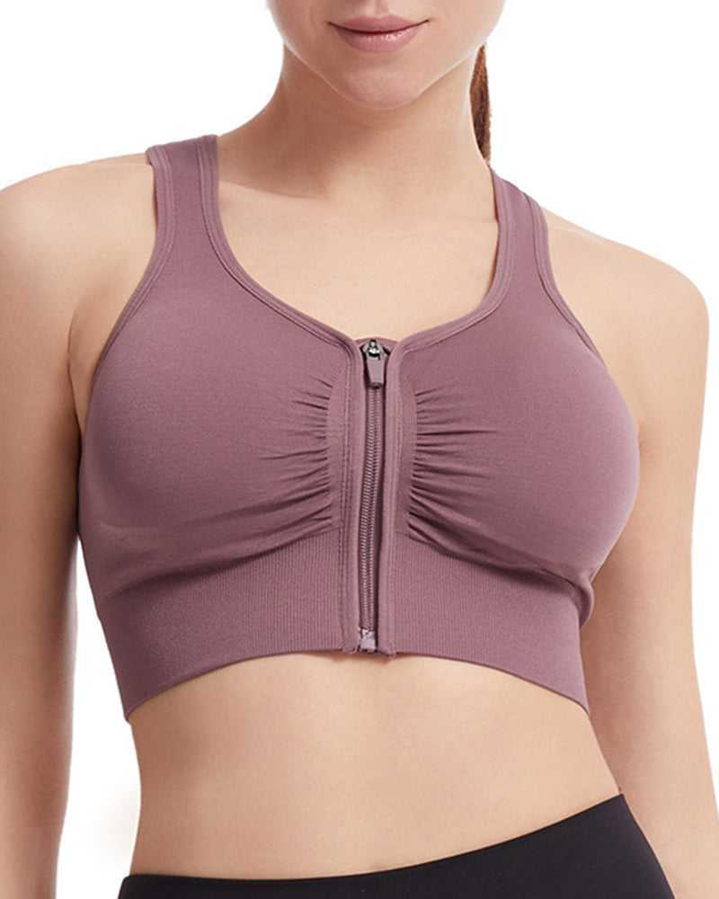 Women's Shockproof Push up Bra Hollow Back with Front Zipper