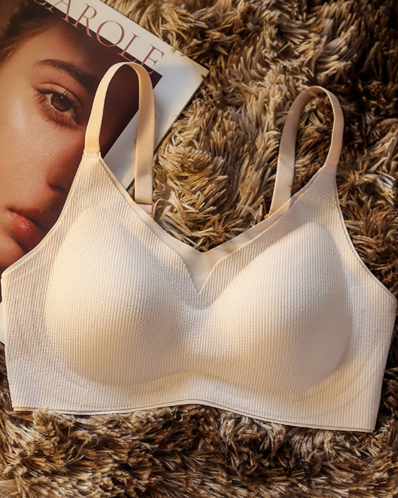Fixed Cup Soft Support Gathered Anti Sagging Wire Free Bra