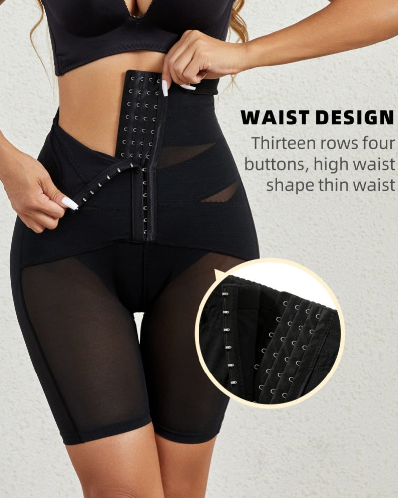 High Waist Stretchy Mesh Shaping Shorts with Adjustable Buckle