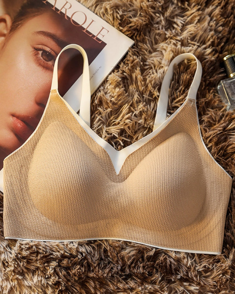 Fixed Cup Soft Support Gathered Anti Sagging Wire Free Bra
