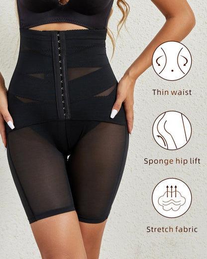 High Waist Stretchy Mesh Shaping Shorts with Adjustable Buckle
