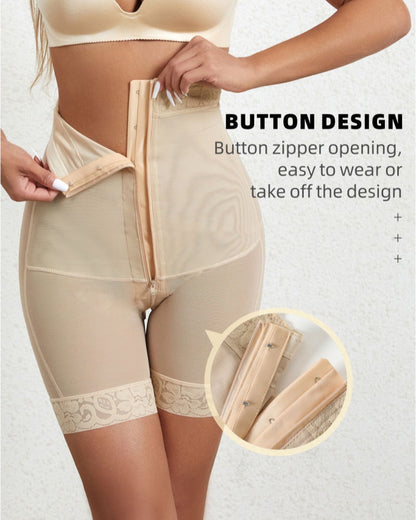 High Waist Hook And Eye Tummy Control Shaping Shorts With Concealed Zipper