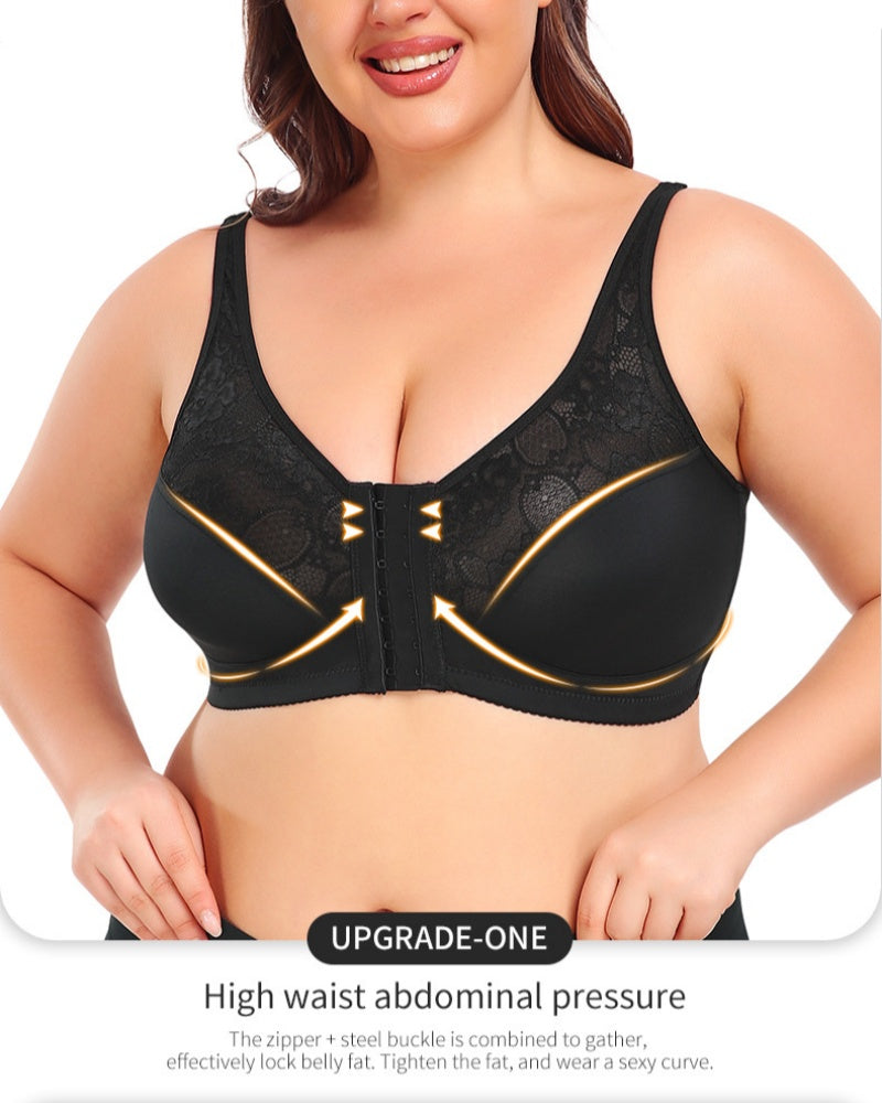Women's Plus Size Thin Lace Push Up Shaping Bra with Front Closure
